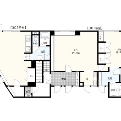 301、302号室の間取りです。図面と現況が異なる場合は現況優先とします